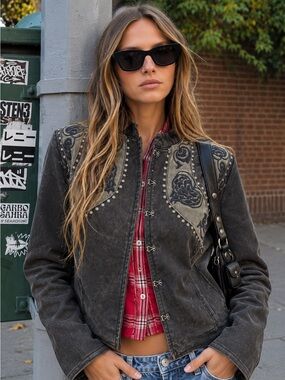 Free People Studded Embroidered Pirate / Steampunk Military Band Jacket SZ 12